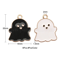 8本2色合金エナメルペンダント  ハロウィン  ゴースト  ライトゴールド  ミックスカラー  22x18x1.5mm  穴：2mm  4個/カラー&nbsp;ENAM-YW0001-93