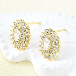 真鍮マイクロペーブクリアキュービックジルコニアスタッドピアス  女性用パヴェクラスターイヤリング  ヒマワリ  16KGP本金メッキ  16.5mm&nbsp;EJEW-F363-05G