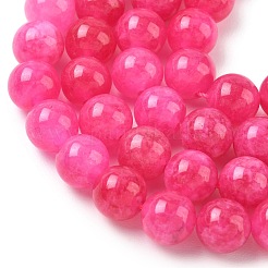 天然の天然翡翠ビーズ連売りを染めた  ラウンド  濃いピンク  10mm  穴：1.2mm  約19個/連  7.09インチ（18cm）&nbsp;G-G021-02C-24