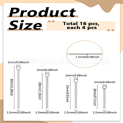 16個4スタイル304ステンレススチールペンダント  長方形/棒  ステンレス鋼色  18~28x1.5x1.5mm  穴：2mm  4個/セット&nbsp;STAS-LP0003-94P