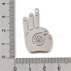 ステンレスペンダント201個  レーザー切断  OKハンドジェスチャーチャーム  ステンレス鋼色  32x21x1mm  穴：1.6mm&nbsp;STAS-S176-18P