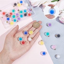 36色のフロスト樹脂ペンダント9個  金合金ループ付き  二層ビーズスタイル  模造ゼリー  ラウンド  ミックスカラー  20x15.5mm  穴：2.3mm  4個/カラー&nbsp;RESI-NB0001-82