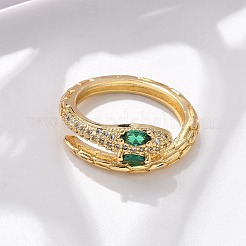 真鍮製マイクロパヴェキュービックジルコニア指輪指輪  カドミウムフリー＆鉛フリー  ヘビ  18KGP本金メッキ  9mm  内径：18mm&nbsp;RJEW-C120-30B-G