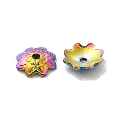 イオンプレーティング（IP）304ステンレススチールビーズキャップ  花  マルチ花弁  虹色  7.5x7x2mm  穴：2mm&nbsp;STAS-F075-24MC