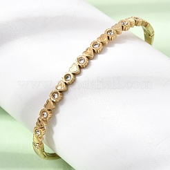 304ステンレススチール製クリスタルラインストーンハートヒンジ付きカフバングル（女性用）  18KGP本金メッキ  内径：2.42x1.93インチ（6.15x4.9cm）&nbsp;SA-CBA61B8-10G