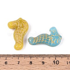 タツノオトシゴのガラスビーズ  ゴールドライン入り  ミックスカラー  28x17.5x7mm  穴：1.2mm&nbsp;GLAA-T025-61M