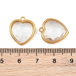 バレンタインデー用、304ステンレススチール製、ガラスチャーム付き  ハートチャーム  イオンプレーティング（ip）  18KGP本金メッキ  透明  17x15x5mm  穴：1.4mm&nbsp;STAS-Q119-01G-A02