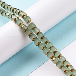 電気メッキガラスイミテーションヒスイビーズ連売り  多面カット  半分黄金メッキ  ラウンド  薄緑  5.5mm  穴：1.2mm  約70個/連  14.96''（38センチメートル）&nbsp;GLAA-P003-C03