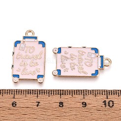 合金エナメルチャーム  ワード付きスーツケース  ライトゴールド  ピンク  26x15x1.5mm  穴：1.8mm&nbsp;FIND-B007-03LG
