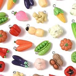 樹脂製アイアンペンダント32個、16スタイル  人工野菜のテーマ  混合図形  ミックスカラー  16~32.5x9~23.5x7~16.5mm  穴：1.8~2mm  2個/スタイル&nbsp;RESI-FS0002-26