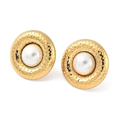 304ステンレススチールプラスチックスタッドピアス  フラットラウンド  18KGP本金メッキ  25.5mm&nbsp;EJEW-D309-02G