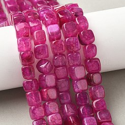 天然石ドラゴンアゲート瑪瑙ビーズ連売り  染め＆加熱  キューブ  フクシア  9~10x9~10x9~10mm  穴：1mm  約40個/連  14.37''（36.5センチメートル）&nbsp;G-G177-E19-05
