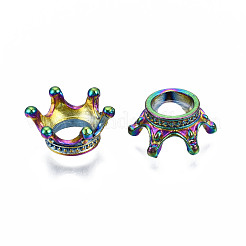 レインボーカラーアロイビーズキャップ  カドミウムフリー＆ニッケルフリー＆鉛フリー  6花びら  クラウン  19x17x8mm  穴：8.5mm&nbsp;PALLOY-N163-101-NR