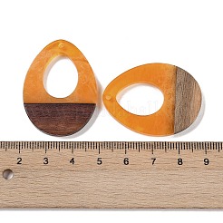 レジン＆ウッドパーツ  中空ティアドロップチャーム  オレンジ  37.5x28x3.5mm  穴：2mm&nbsp;WOOD-F015-17C