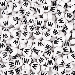 500PCSアクリルビーズ  横穴付き  文字L  フラットラウンド  文字W  7x4mm  穴：1mm&nbsp;SACR-TA0001-55W