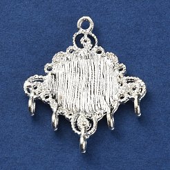 合金カボションコネクタリンク  シャンデリアパーツ  長持ちメッキ  フラットラウンド  銀  トレイ：12.5mm  30.5x25x4mm  穴：1.6mmと1.8mm&nbsp;FIND-WH0111-41S