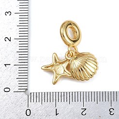 真鍮製ブルーエナメルのヨーロッパ風ダングルチャーム  貝殻の形をしたヒトデの大きな穴のペンダント、ABSプラスチック製の模造真珠の白い丸いビーズ付き  18KGP本金メッキ  25mm  穴：4.7mm&nbsp;KK-N271-25G