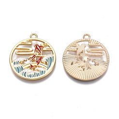 メッキ合金エナメルチャームラック  カドミウムフリー＆ニッケルフリー＆鉛フリー  ライトゴールド  魚  暗赤色  30x27x1.5mm  穴：2mm&nbsp;ENAM-N055-076