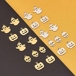 201ステンレススチールペンダント24個  ハロウィン  ゴースト  カボチャ  スカル  ミックスカラー  15x14.5x1mm  穴：1.5mm&nbsp;STAS-CA0001-40