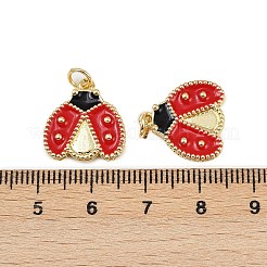 真鍮チャーム  カドミウムフリー＆ニッケルフリー＆鉛フリー  エナメルと丸カン付き  18KGP本金メッキ  てんとう虫  16x15.5x3mm  穴：3mm&nbsp;KK-C095-10B-G