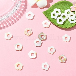 淡水貝ビーズフレーム20個  染め  花  ホワイト  14.5~15.5x15~16x2.5mm  穴：1mm&nbsp;SHEL-YW0001-08