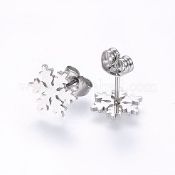 304ステンレススチールジュエリーセット  ペンダントネックレス＆スタッドピアス＆ブレスレット  スノーフレーク  ミックスカラー  16.54インチ（42cm）  7-1/8インチ（18cm）  10.5x9x1mm  ピン：0.8mm&nbsp;SJEW-H138-16