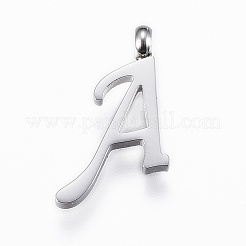 変色しにくい304ステンレススチールのアルファベットペンダント  頭文字〜Z  ステンレス鋼色  15~19x5.5~19x2mm  穴：2mm&nbsp;STAS-F129-P