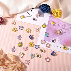 合金エナメルチャーム  花  ライトゴールド  ミックスカラー  30個/箱&nbsp;FIND-SC0001-14