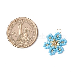 ガラスシードビーズの花のペンダント  304ステンレススチール製丸カン付き  ライトスカイブルー  22.5x17.5x4mm  穴：2.5mm&nbsp;PALLOY-MZ00712-05