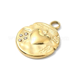 304ステンレススチールラインストーンペンダント  ハート  14KGP本金メッキ  19.5x16x2.5mm  穴：3mm&nbsp;STAS-L022-445G