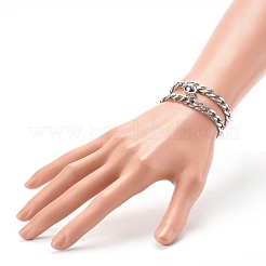 変色しにくい304ステンレススチールカーブチェーンブレスレット  カップルのブレスレット  マグネットクラスプ付き  ステンレス鋼色  8-1/8インチ（20.5cm）  8-7/8インチ（22.5cm）  2個/セット&nbsp;BJEW-JB06277