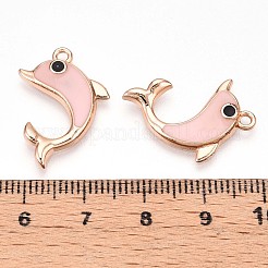 合金エナメルチャーム  鉛フリー＆カドミウムフリー  ゴールドカラー  イルカチャーム  ピンク  23x15x2.5mm  穴：1.6mm&nbsp;ENAM-T022-05C