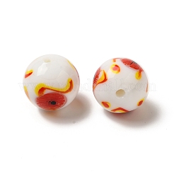 手作りランプワークビーズ連売り  花模様の丸  ホワイト  16mm  穴：1.5~1.8mm  約27~28個/連  16.14~16.93''（41~43センチメートル）&nbsp;LAMP-G162-08B-04