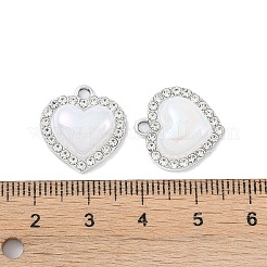 合金エナメルチャーム  クリスタルラインストーン付き  ハート  プラチナ  17x16x5mm  穴：2mm&nbsp;FIND-M018-01P