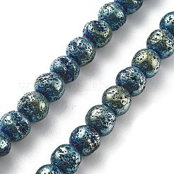 電気メッキされた天然溶岩岩ビーズ連売り  ラウンド  メッキグリーン  8.5mm  穴：1.5mm  約52個/連  16.14インチ（41cm）&nbsp;G-A251-E01-01E
