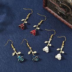 3ペア3色の真鍮フラワーダングルイヤリング  合金の女性用ペンダント付き  ゴールドカラー  ミックスカラー  44mm  1対/カラー&nbsp;EJEW-YW00003