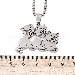 201ステンレススチール中空かわいい猫ペンダントネックレス女性用  変色しない  ステンレス鋼色  23.66インチ（60.1cm）&nbsp;NJEW-K283-38P