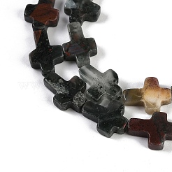 天然のアフリカブラッドストーンビーズ連売り  クロス  15x11.5x4.5mm  穴：0.7mm  約25個/連  15.75''（40センチメートル）&nbsp;G-I369-A21-02