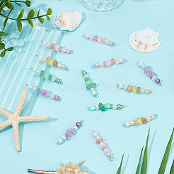 天然グリーンアベンチュリン、天然サンストーン、天然アメトリン、チェリークォーツガラスチップ、アクリルハート、模造丸型パールビーズコネクタチャーム  304ステンレススチールループ付き  ステンレス鋼色  43x8.5~9x6~8mm  穴：1.6mmと2.9x2.5mm  10個/スタイル&nbsp;PALLOY-GO00061