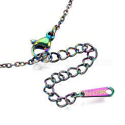 201 ステンレススチールペンダントネックレス  アズキチェーンとカニカン付き  フクロウ  虹色  15-3/4インチ（40cm）  1.5mm&nbsp;NJEW-S105-JN641