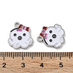 304ステンレススチールエナメルペンダント  タコのチャーム  ステンレス鋼色  ホワイト  15x13.5x1.5mm  穴：1.8mm&nbsp;STAS-P339-19P-02