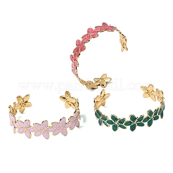 女性用304ステンレススチールエナメルバングル  花  イオンプレーティング（ip）  18KGP本金メッキ  内径：1.89インチ（4.8cm）x2.40インチ（6.1cm）&nbsp;BJEW-D408-40G
