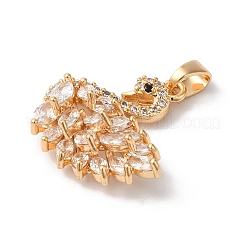 真鍮チャーム  ガラスと  スワン  ゴールドカラー  透明  19x19x6mm  穴：4x3mm&nbsp;KK-C062-035G-02