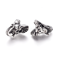 304ステンレススチールビーズ  象  アンティークシルバー  9.5x15.5x12.3mm  穴：2.2mm&nbsp;STAS-G232-08AS