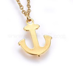 304ステンレススチールペンダントネックレス  カニカン付き  アンカー  ゴールドカラー  17.71インチ（45cm）  1.5mm&nbsp;NJEW-H488-11G