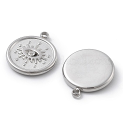 304ステンレススチールラインストーンペンダント  フラットラウンドナザールボンジュウ  ステンレス鋼色  15.5x13x2.5mm  穴：1.5mm&nbsp;STAS-Z121-52P