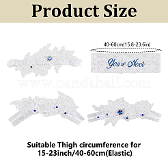 4個 2スタイル ポリエステル ラインストーン レース フラワー ガーター レッグリング 女性用  ホワイト  41x15~100x5mm&nbsp;AJEW-HY0003-36