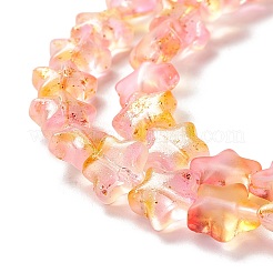 透明なガラスビーズ連  グリッターパウダー付き  スター  小麦  7.5~8x8.3x4mm  穴：0.7~1mm&nbsp;X1-GLAA-F112-04I
