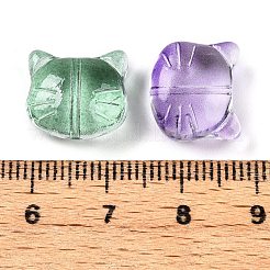 透明ガラスビーズ  猫  グラデーションカラー  ミックスカラー  12x14x7mm  穴：1~1.2mm&nbsp;GLAA-N001-73