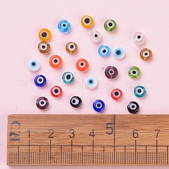 手作りのナザールボンジュウランプワークビーズ12色  フラットラウンド  ミックスカラー  6x2.5~3mm  穴：1mm  12色  約36~40PCS /カラー  432~480個/箱&nbsp;LAMP-JP0001-14